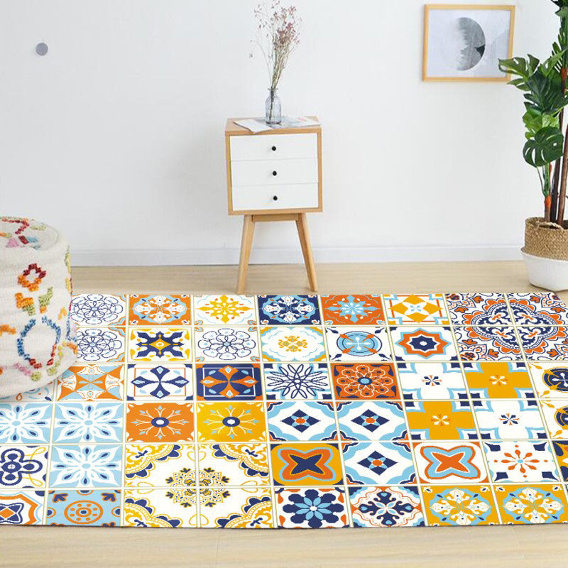 Avtoit | Moroccan Mosaic Print Carpet Multicolored Polyester Rug Non-Slip Back Washable Pet-Friendly Rug for Living Room