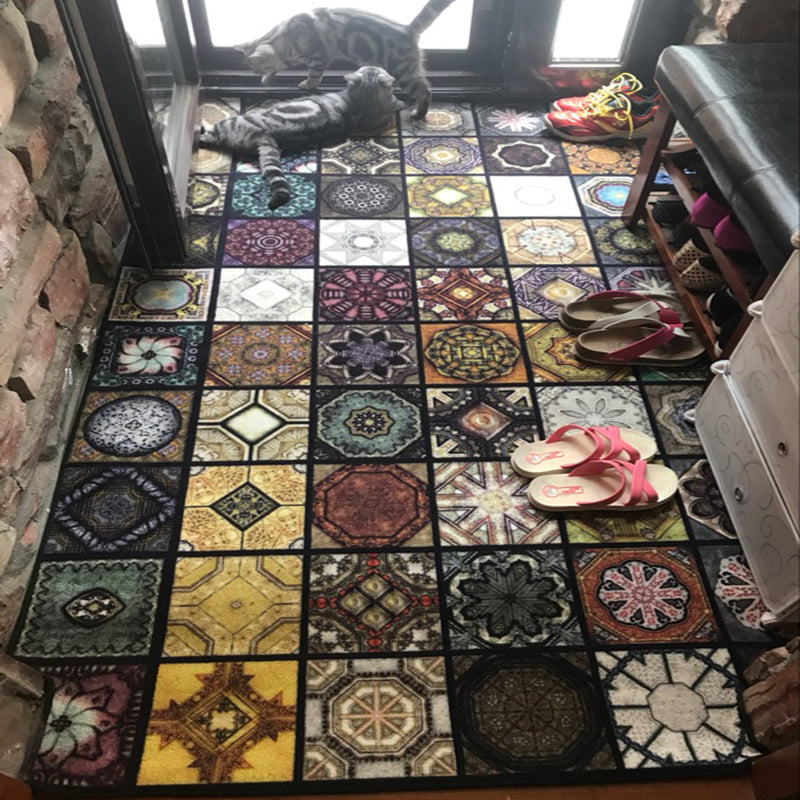Avtoit | Chic Multicolor Moroccan Carpet Polypropylene Mosaic Rug Non-Slip Back Machine Washable Stain Resistant Rug for Entrance Area