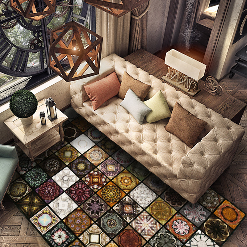 Avtoit | Chic Multicolor Moroccan Carpet Polypropylene Mosaic Rug Non-Slip Back Machine Washable Stain Resistant Rug for Entrance Area