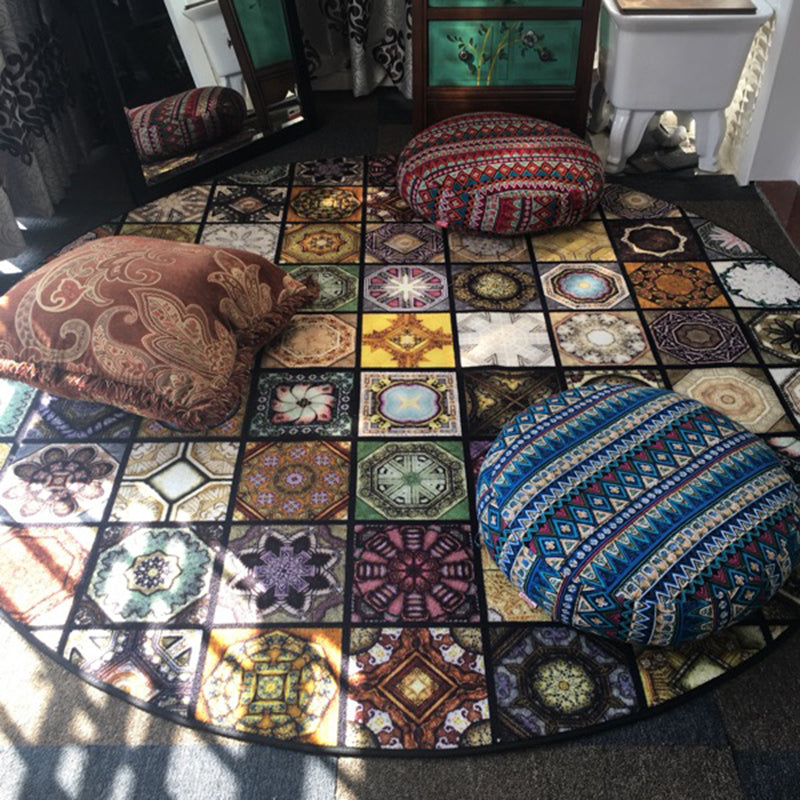 Avtoit | Chic Multicolor Moroccan Carpet Polypropylene Mosaic Rug Non-Slip Back Machine Washable Stain Resistant Rug for Entrance Area
