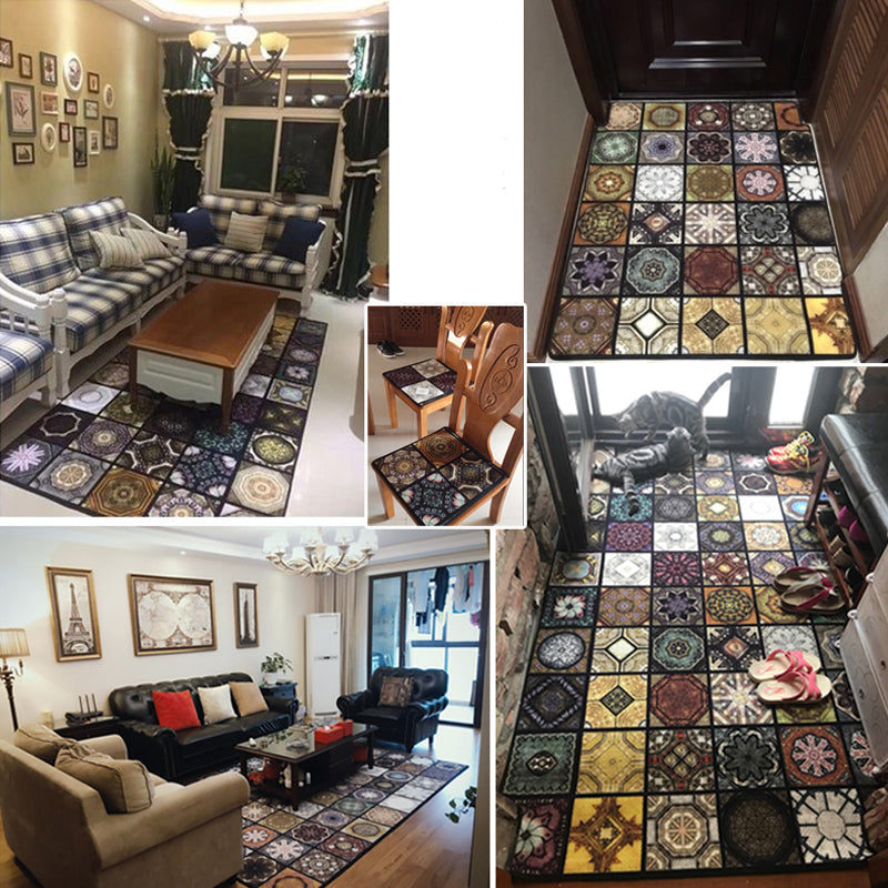 Avtoit | Chic Multicolor Moroccan Carpet Polypropylene Mosaic Rug Non-Slip Back Machine Washable Stain Resistant Rug for Entrance Area