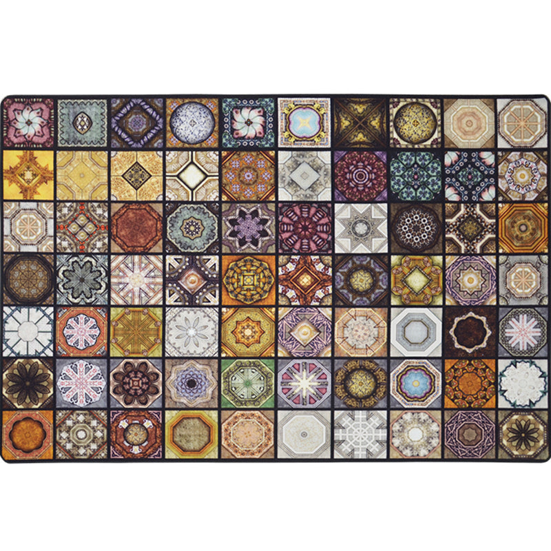 Avtoit | Chic Multicolor Moroccan Carpet Polypropylene Mosaic Rug Non-Slip Back Machine Washable Stain Resistant Rug for Entrance Area