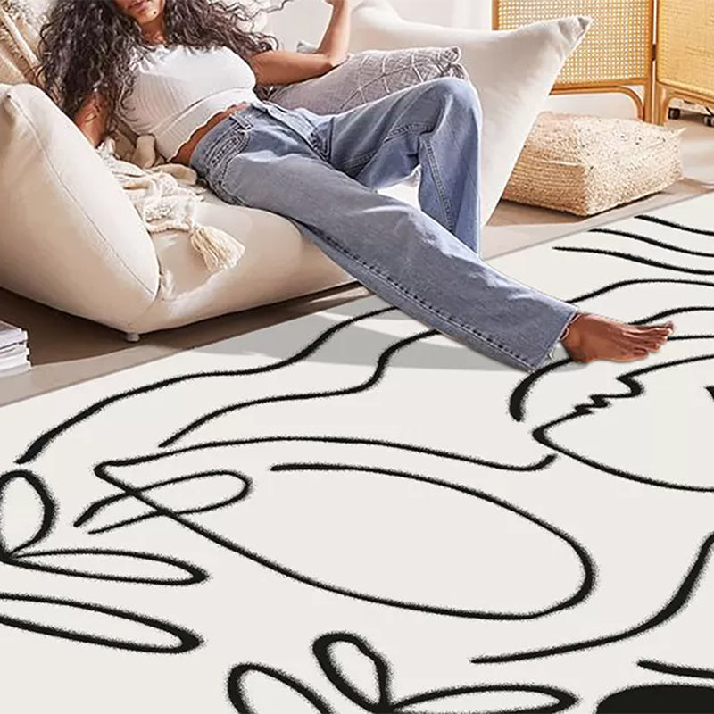 Avtoit | Simple Line Art Rug Multicolor Nordic Style Rug Synthetic Pet Friendly Machine Washable Non-Slip Rug for Living Room