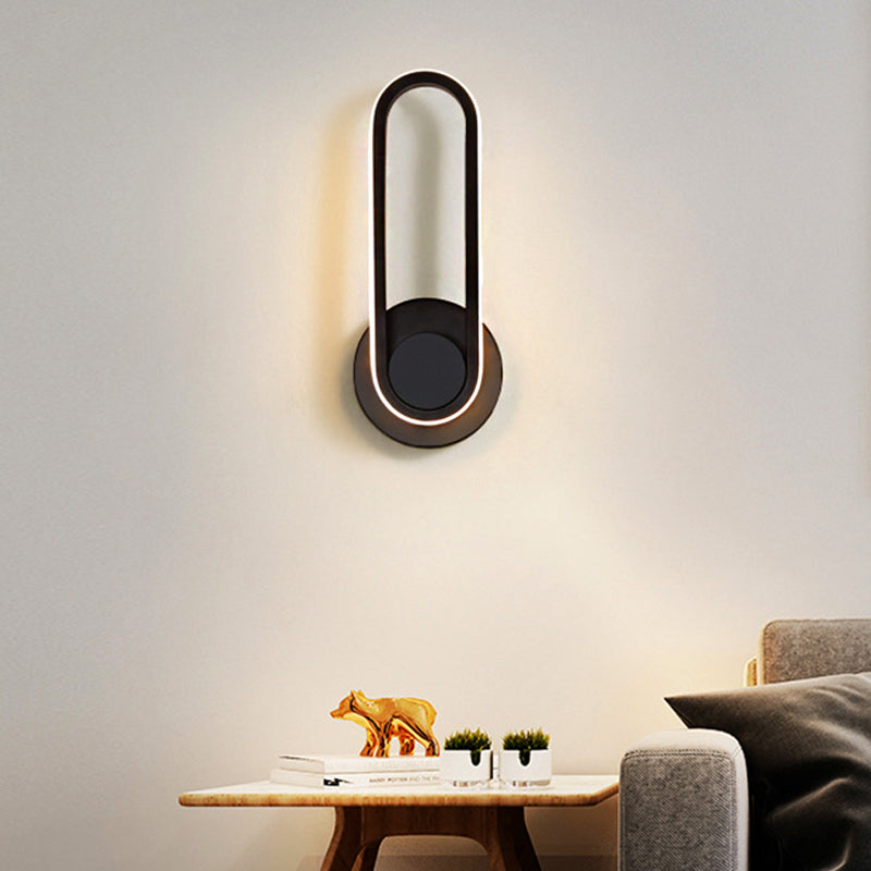 Avtoit | Minimalistic Oblong-Ring Wall Light Acrylic Shade LED Bed Lamp in Black/White, Warm/White Light
