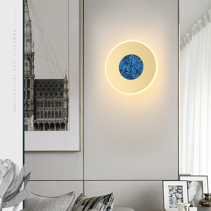 Avtoit | Blue and Brass Disk LED Wall Light Modernist 8"/11" Dia Wall Mount Lamp with Acrylic Shade