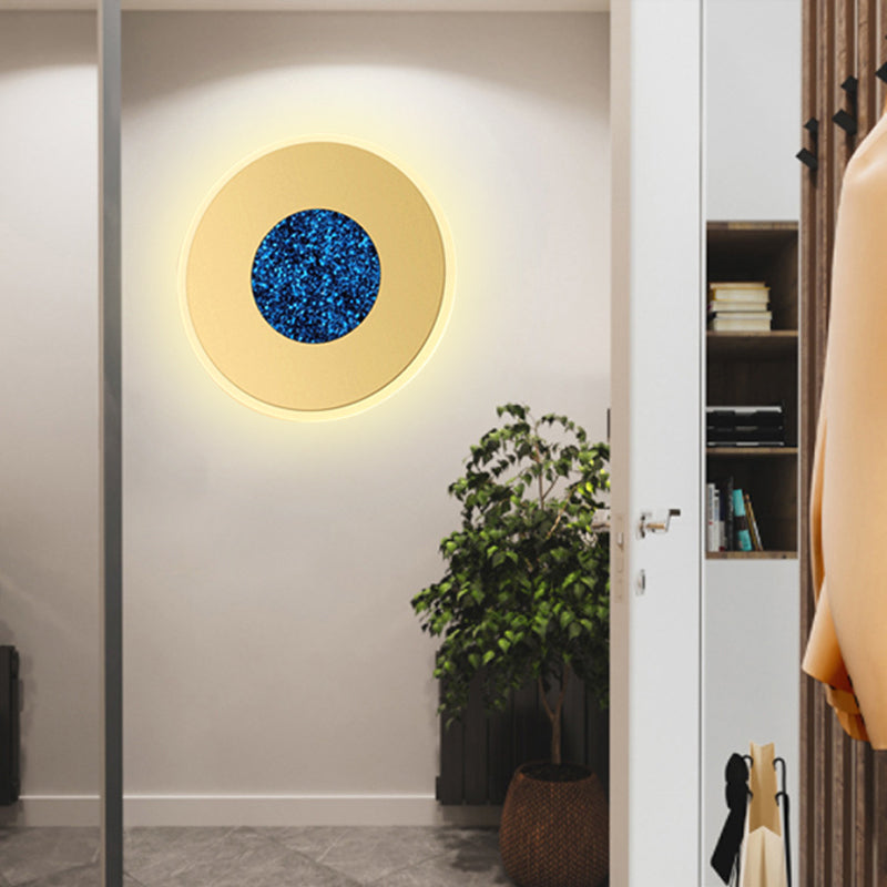 Avtoit | Blue and Brass Disk LED Wall Light Modernist 8"/11" Dia Wall Mount Lamp with Acrylic Shade