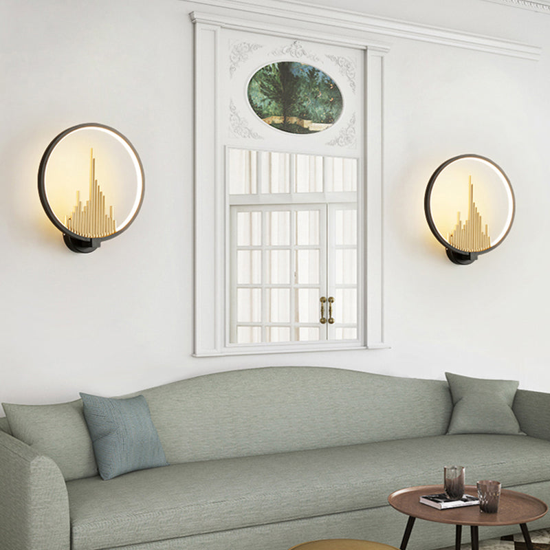 Avtoit | Acrylic Halo Ring LED Wall Light Modern Wall Mounted Lamp in Black/White with Mountain Pattern, Warm Light