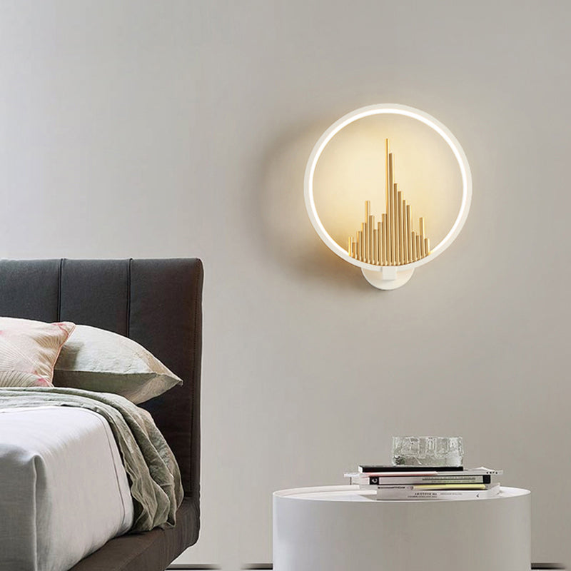 Avtoit | Acrylic Halo Ring LED Wall Light Modern Wall Mounted Lamp in Black/White with Mountain Pattern, Warm Light