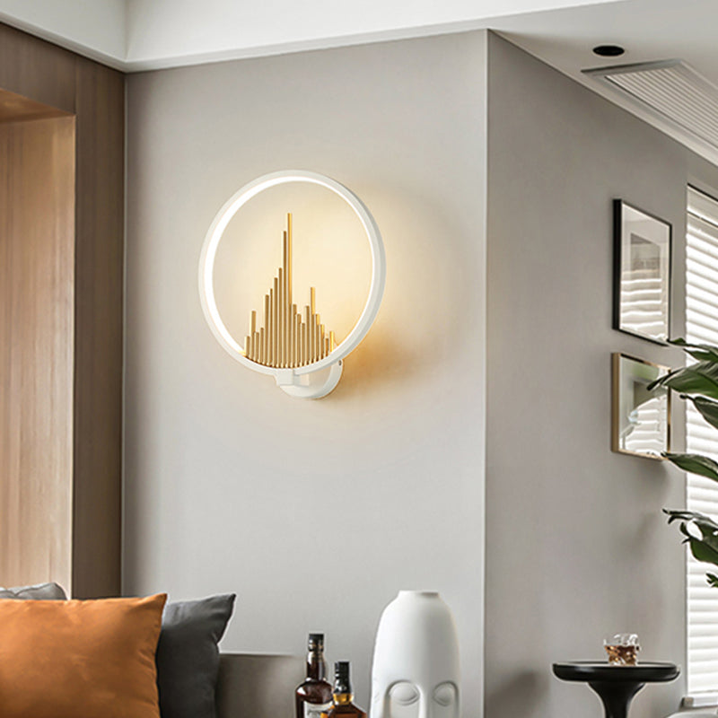 Avtoit | Acrylic Halo Ring LED Wall Light Modern Wall Mounted Lamp in Black/White with Mountain Pattern, Warm Light