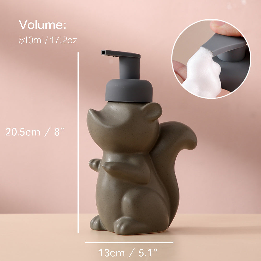 Avtoit | Ceramic Soap Dispenser, Squirrel Foam Pump Bathroom Bottle, Animal Design, Refillable Reusable Lotion Pump for Bathroom Kitchen, 510ml/17.2oz