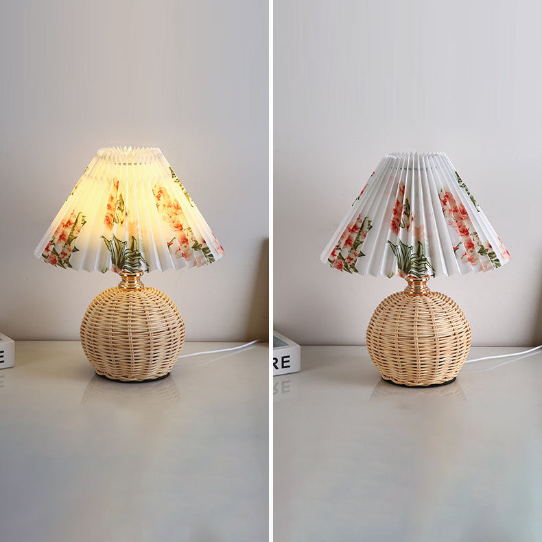 Avtoit | RattaLume Nordic LED Table Lamp | Woven Rattan & Foldable Fabric Shade | Mood Light | Decor for the Bedroom