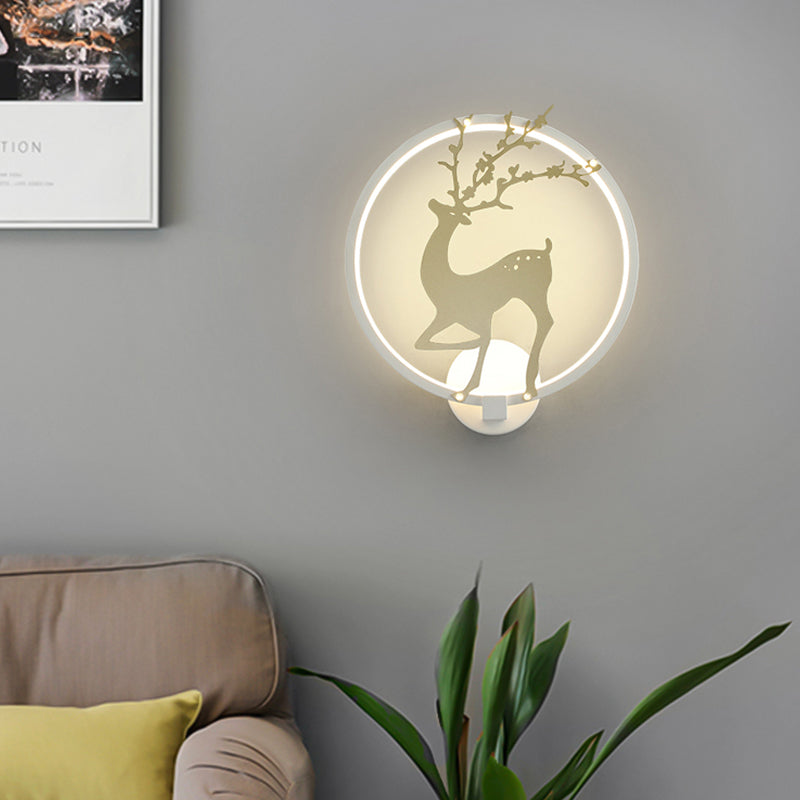 Avtoit | Contemporary Black/White Acrylic Ring Wall Light LED Wall Mount Lighting Ideas with Sika Deer Pattern