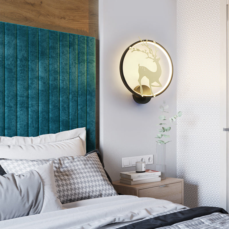 Avtoit | Contemporary Black/White Acrylic Ring Wall Light LED Wall Mount Lighting Ideas with Sika Deer Pattern