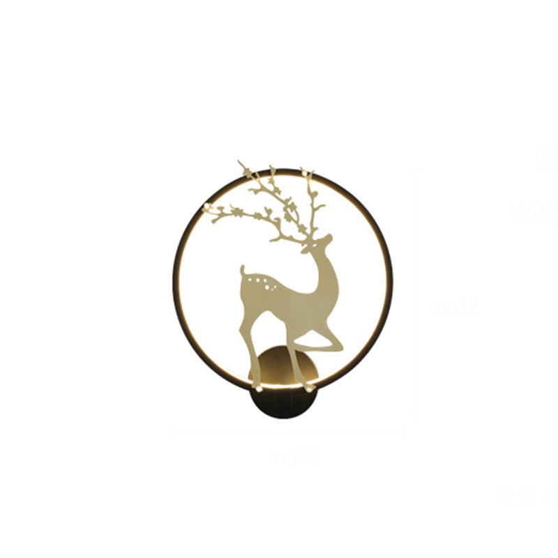 Avtoit | Contemporary Black/White Acrylic Ring Wall Light LED Wall Mount Lighting Ideas with Sika Deer Pattern