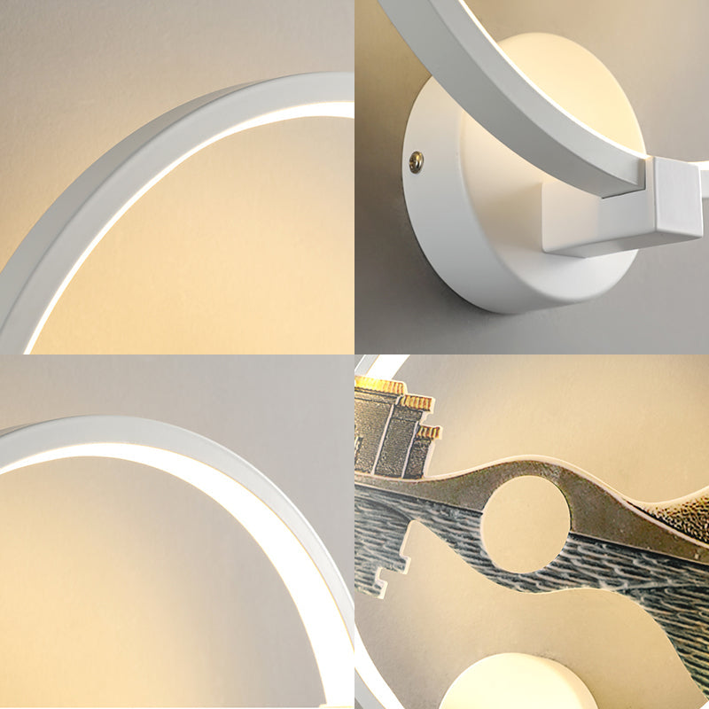 Avtoit | Black/White Round Wall Light LED Acrylic Wall Mount Lamp with Chinese Landscape Pattern, 12 Diameter"