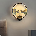 Avtoit | Black/White Round Wall Light LED Acrylic Wall Mount Lamp with Chinese Landscape Pattern, 12 Diameter"