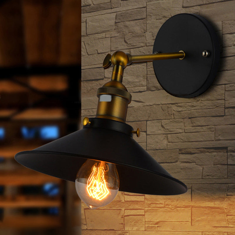 Avtoit | Cone-shaped metal wall lighting antique 1-light hallway wall-mounted light in black