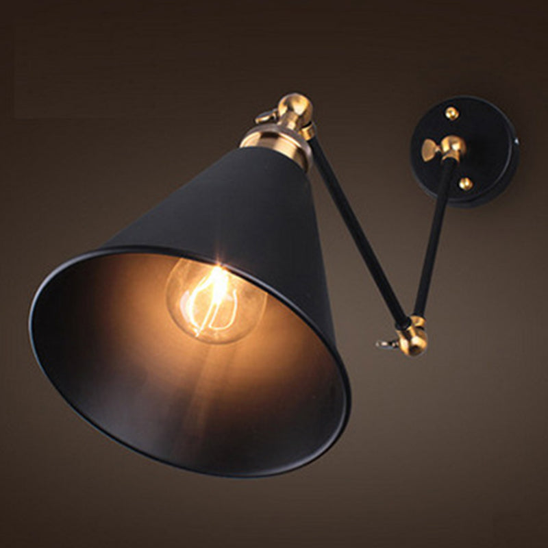 Avtoit | Black Umbrella Shade Folding Wall Lamp Retro Style Single Bulb Restaurant Wall Lighting Fixture