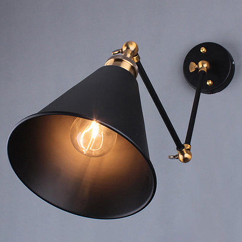 Avtoit | Black Umbrella Shade Folding Wall Lamp Retro Style Single Bulb Restaurant Wall Lighting Fixture