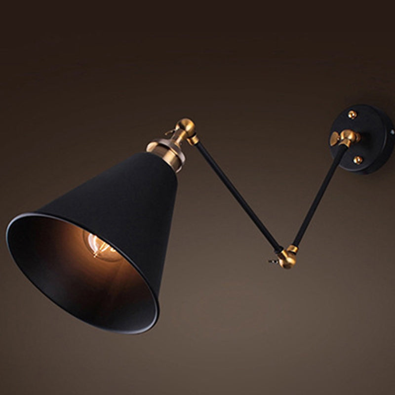 Avtoit | Black Umbrella Shade Folding Wall Lamp Retro Style Single Bulb Restaurant Wall Lighting Fixture