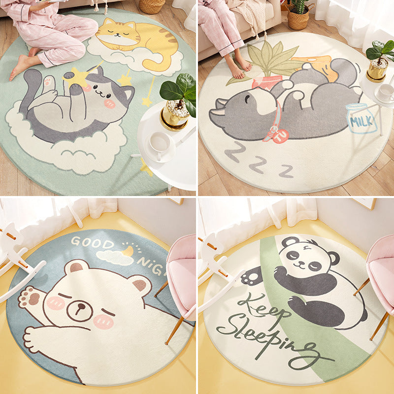 Avtoit | Cute Animal Pattern Rug Multi-Color Synthetic Rug Anti-Slip Back Washable Rug for Kids Room
