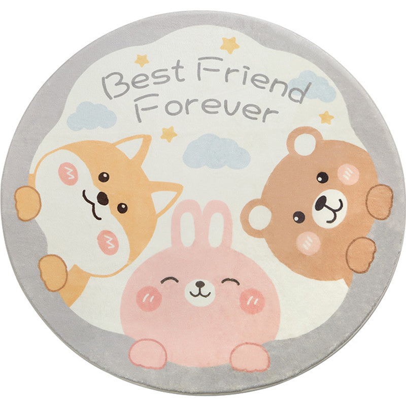 Avtoit | Cute Animal Pattern Rug Multi-Color Synthetic Rug Anti-Slip Back Washable Rug for Kids Room