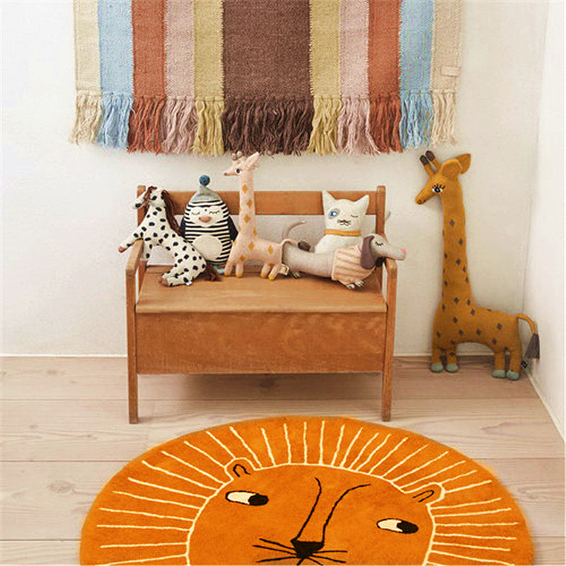 Avtoit | Multi-colored Kids Room Carpet Relaxing Animal Print Area Rug Cotton Blend Non-Slip Back Indoor Rug