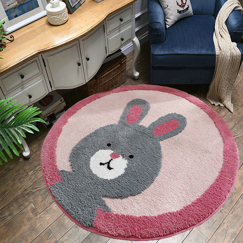 Avtoit | Casual Multi-Color Sweet Rug Cotton Blend Cartoon Rabbit Print Rug Pet Friendly Easy Care Rug for Children's Room