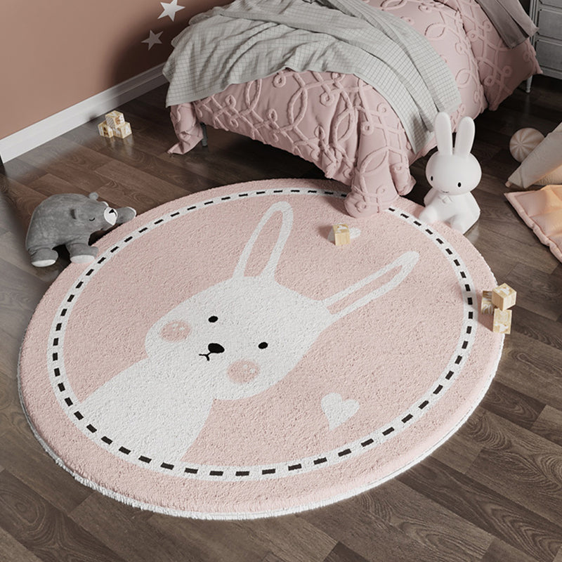 Avtoit | Casual Multi-Color Sweet Rug Cotton Blend Cartoon Rabbit Print Rug Pet Friendly Easy Care Rug for Children's Room