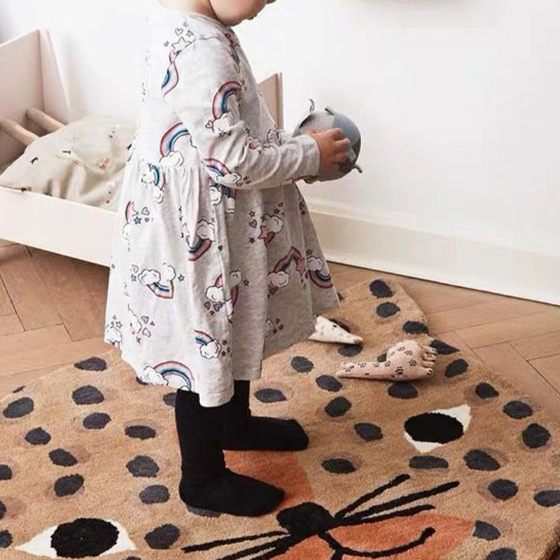 Avtoit | Multicolored animal print rug made of cotton blend, adorable rug for the area, pet-friendly, easy-care rug for the bedroom