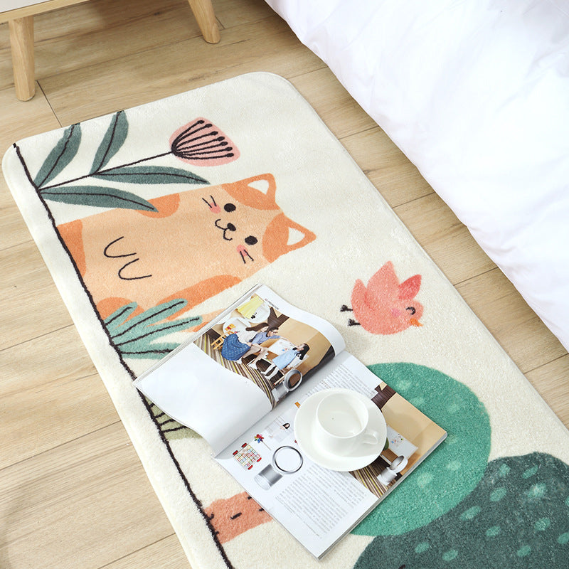 Avtoit | Casual Living Room Rug Multicolored Cartoon Plant Pattern Rug Synthetic Pet-Friendly Non-Slip Rug