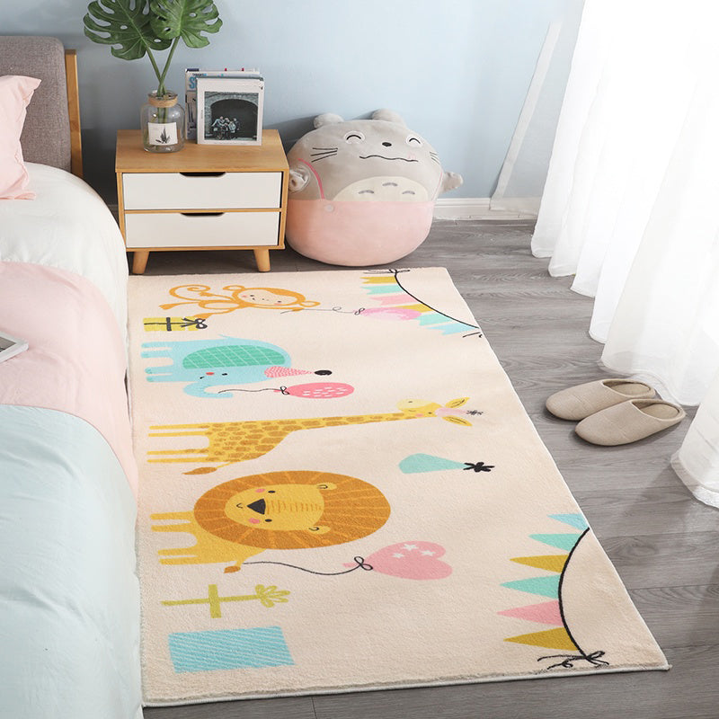 Avtoit | Natural Cartoon Animal Rug Multicolored Cotton Blend Rug Pet Friendly Washable Indoor Carpet for Children's Room