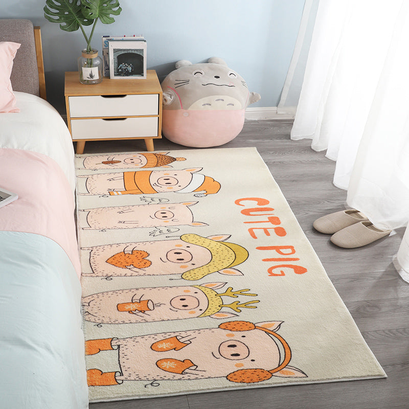 Avtoit | Natural Cartoon Animal Rug Multicolored Cotton Blend Rug Pet Friendly Washable Indoor Carpet for Children's Room