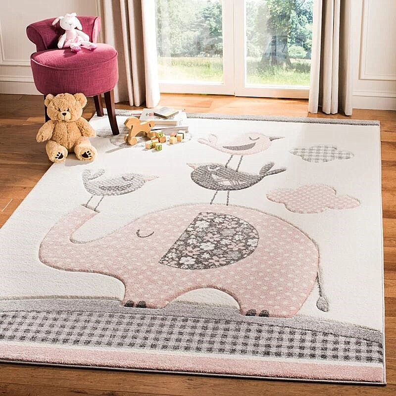 Avtoit | Simple Children's Room Carpet Multicolored Cartoon Animal Area Rug Cotton Blend Pet Friendly Washable Rug