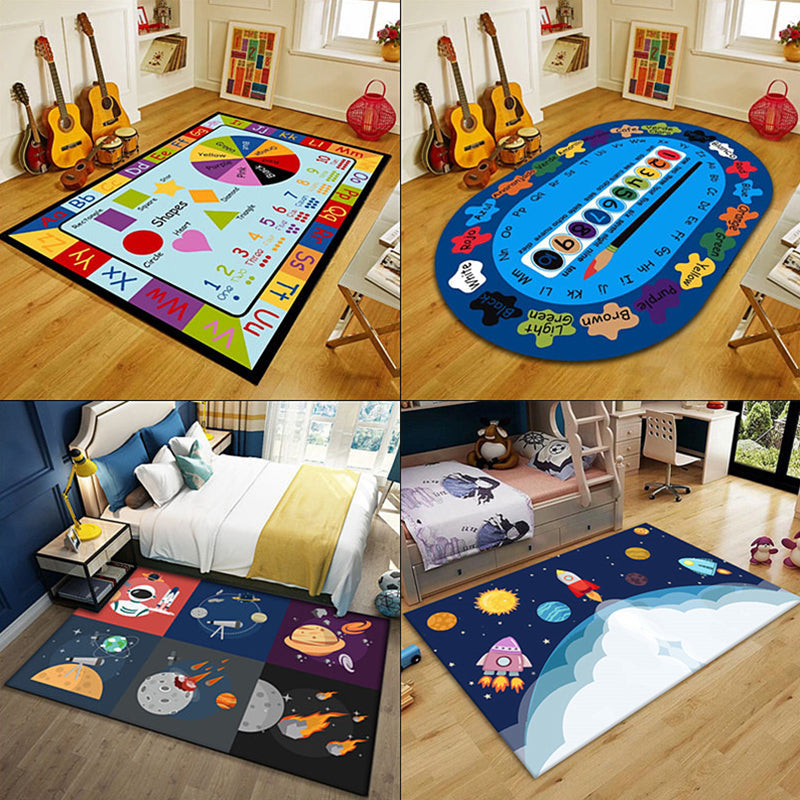 Avtoit | Multi-Color Children's Room Rug Cute Cartoon Animal Print Rug Polyester Pet-Friendly Easy Care Area Rug