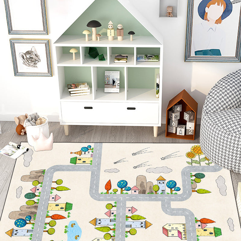 Avtoit | Casual Cartoon Patterned Rug Multicolored Cotton Blend Rug Non-Slip Back Easy Care Rug for the Bedroom