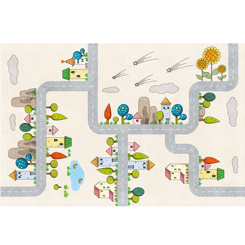 Avtoit | Casual Cartoon Patterned Rug Multicolored Cotton Blend Rug Non-Slip Back Easy Care Rug for the Bedroom