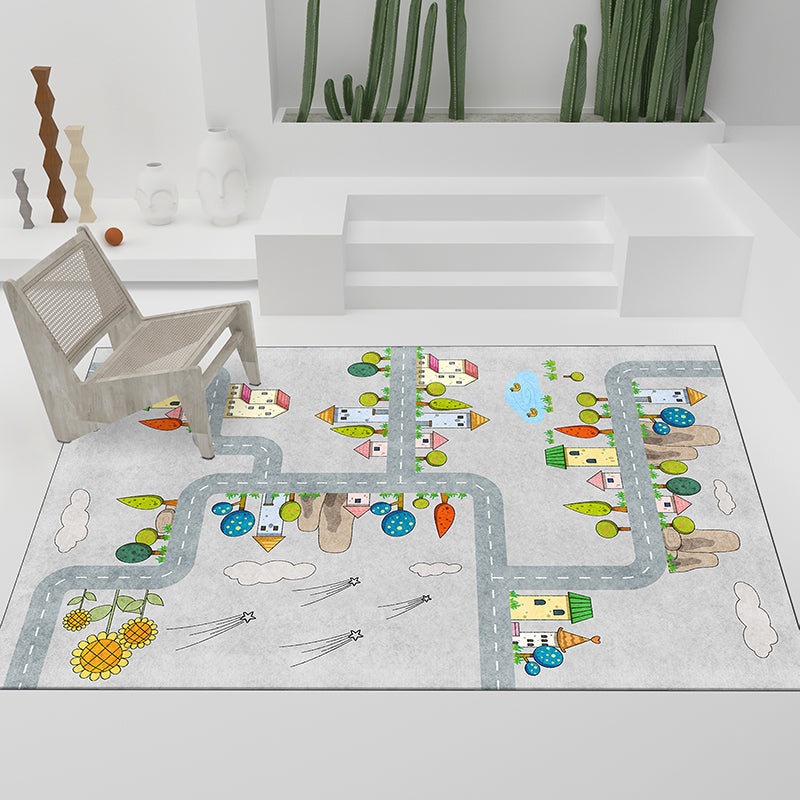 Avtoit | Casual Cartoon Patterned Rug Multicolored Cotton Blend Rug Non-Slip Back Easy Care Rug for the Bedroom