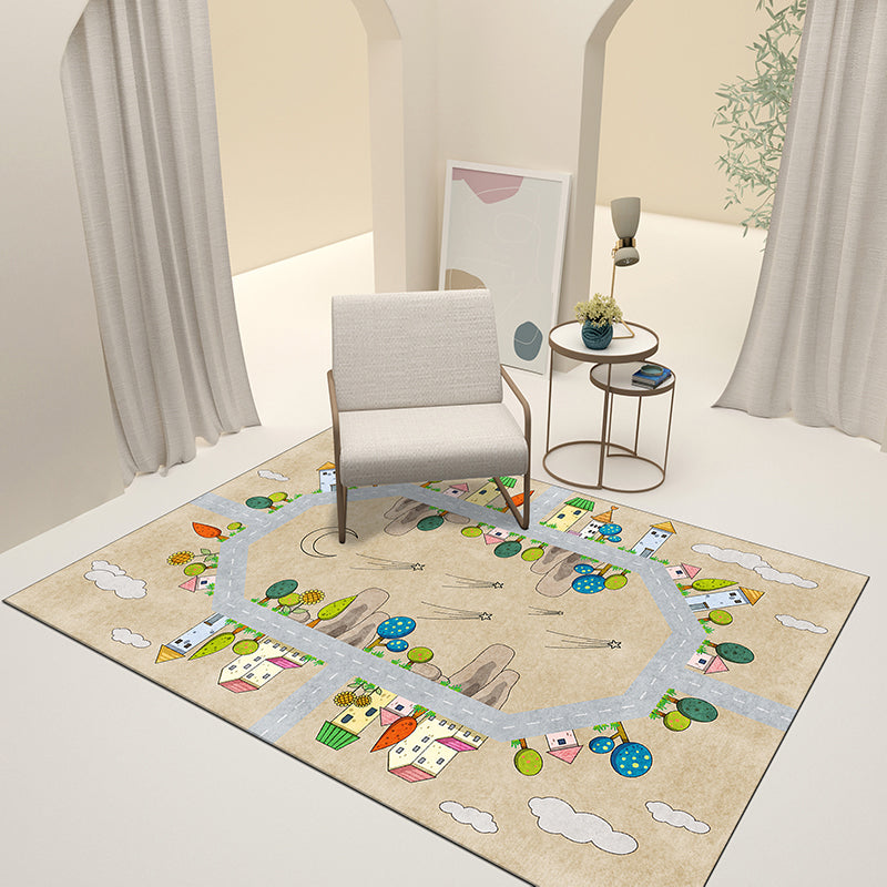 Avtoit | Casual Cartoon Patterned Rug Multicolored Cotton Blend Rug Non-Slip Back Easy Care Rug for the Bedroom