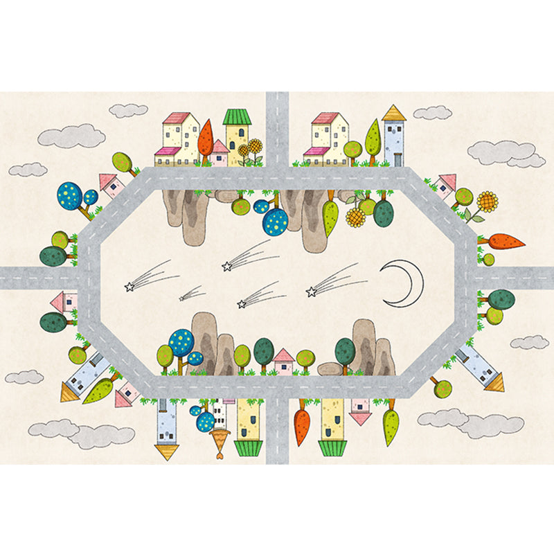Avtoit | Casual Cartoon Patterned Rug Multicolored Cotton Blend Rug Non-Slip Back Easy Care Rug for the Bedroom
