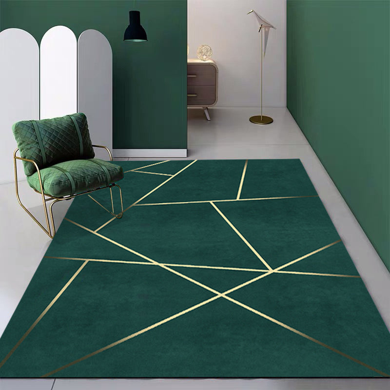 Avtoit | Novelty Geometric Pattern Rug Green Polypropylene Rug Stain Resistant Non-Slip Rug for Room Decor