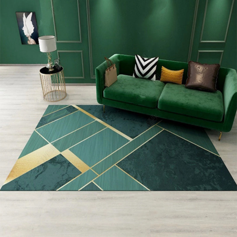 Avtoit | Novelty Geometric Pattern Rug Green Polypropylene Rug Stain Resistant Non-Slip Rug for Room Decor