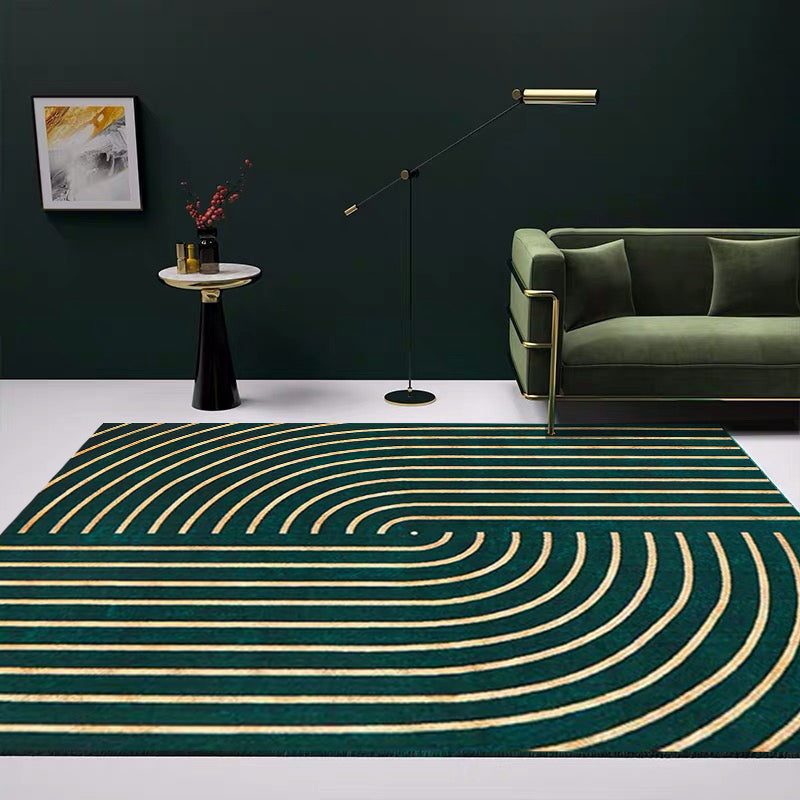 Avtoit | Blackgreen Living Room Carpet Trendy Geometric Pattern Area Carpet Cotton Blend Pet Friendly Carpet