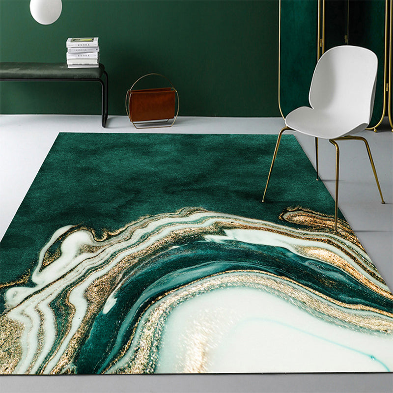 Avtoit | Modern Abstract Patterned Rug Dark Green Cotton Blend Carpet Easy Care Pet Friendly Rug for the Living Room