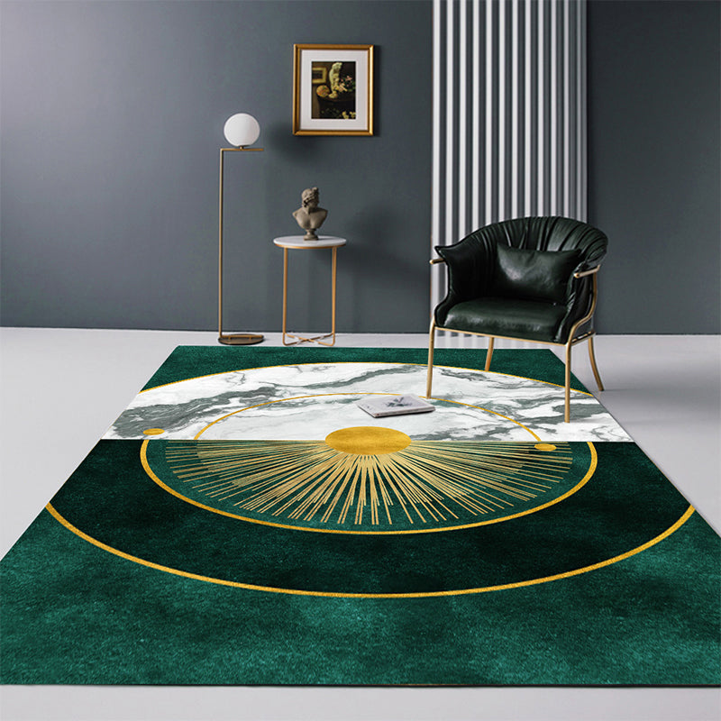Avtoit | Modern Abstract Patterned Rug Dark Green Cotton Blend Carpet Easy Care Pet Friendly Rug for the Living Room