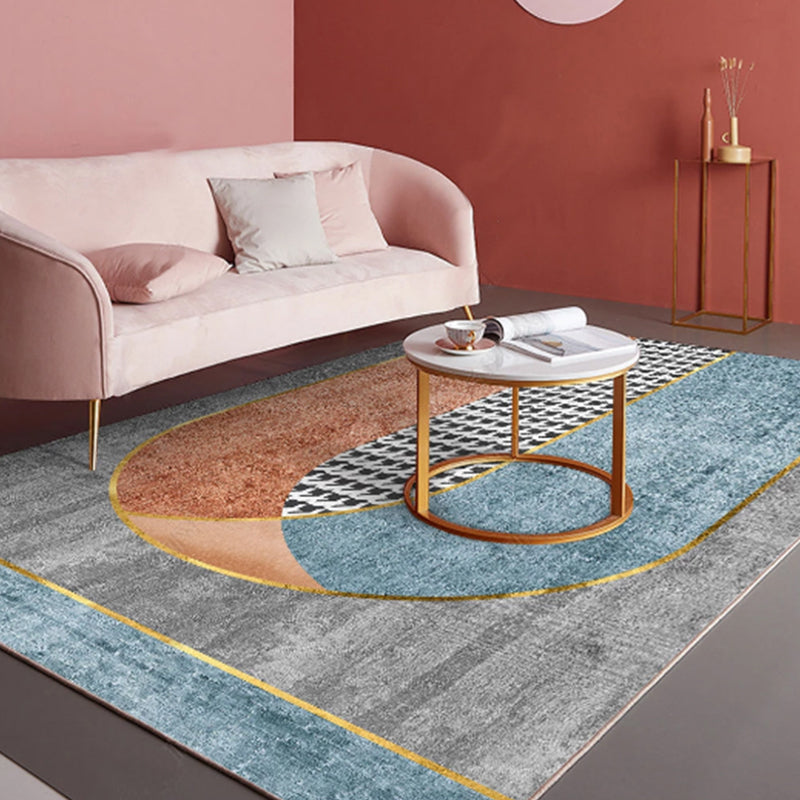 Avtoit | Novelty Bedroom Carpet Multi-Colored Geometric Print Indoor Carpet Synthetic Non-Slip Back Washable Carpet
