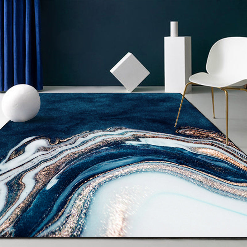 Avtoit | Blue Abstract Printed Rug Cotton Blend Creative Rug Washable Non-Slip Back Rug for the Living Room
