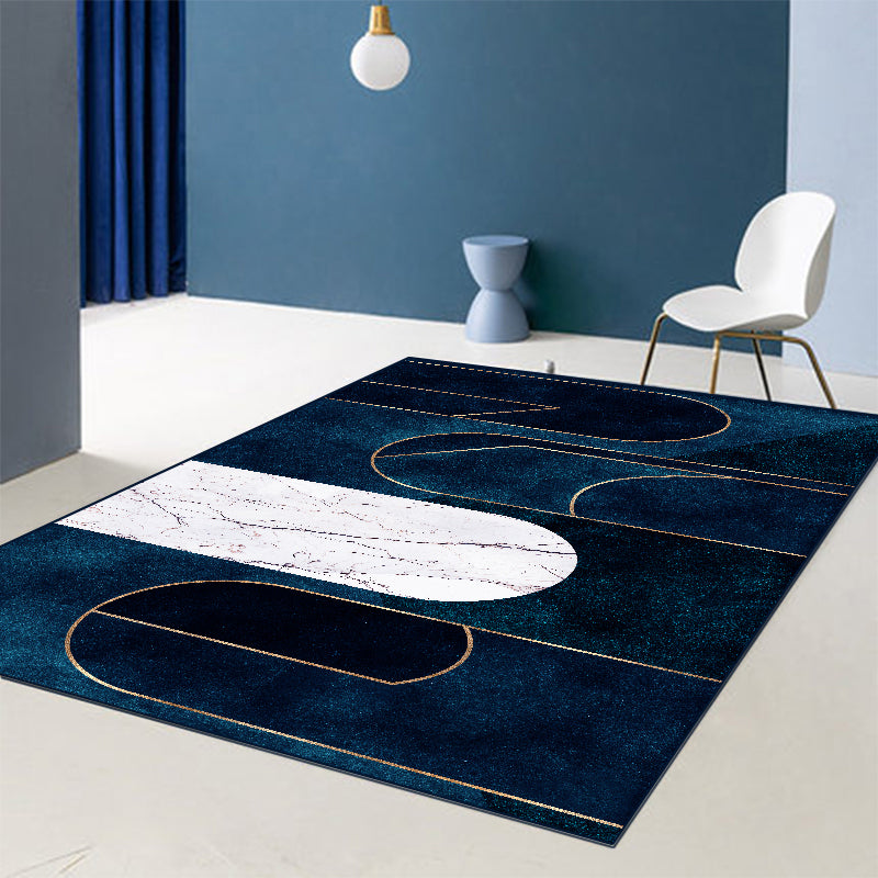 Avtoit | Blue Abstract Printed Rug Cotton Blend Creative Rug Washable Non-Slip Back Rug for the Living Room