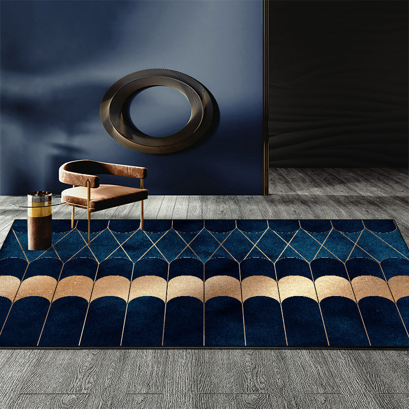 Avtoit | Blue Abstract Printed Rug Cotton Blend Creative Rug Washable Non-Slip Back Rug for the Living Room