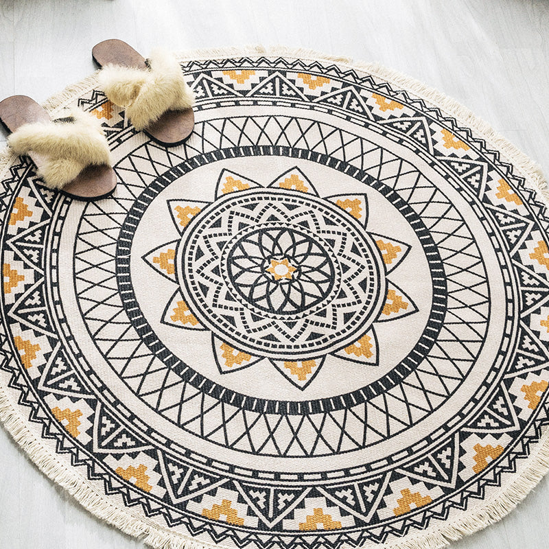 Avtoit | Multicolored, tribal patterned rug made of cotton blend, ethnic rug, easy to care for, hand-woven rug with tassels for the bedroom